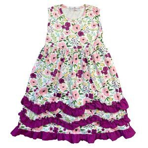 Adorable Sweetness Floral Knit Dress Girls Size 6 Ruffle Sleeveless Pink, Purple